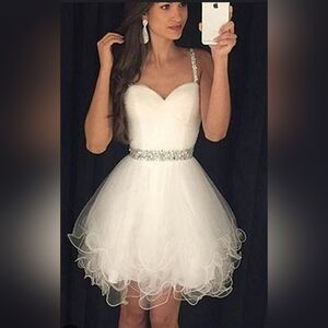 Elegant White Beaded A-Line Wedding Dress